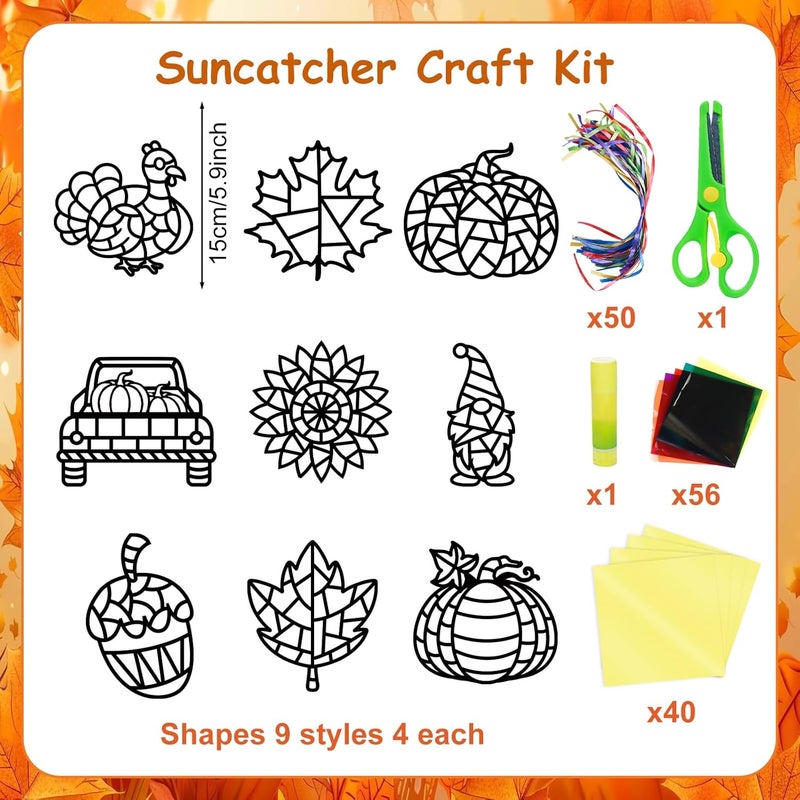 EggSun 36 Sets Fall Thanksgiving Suncatchers Craft Kit for Kids Ornaments Stained Glass Window Arts and Crafts Kit for Classroom Holiday Projects Home Party Favors Decorations Ages 4 8 12 - Image 3